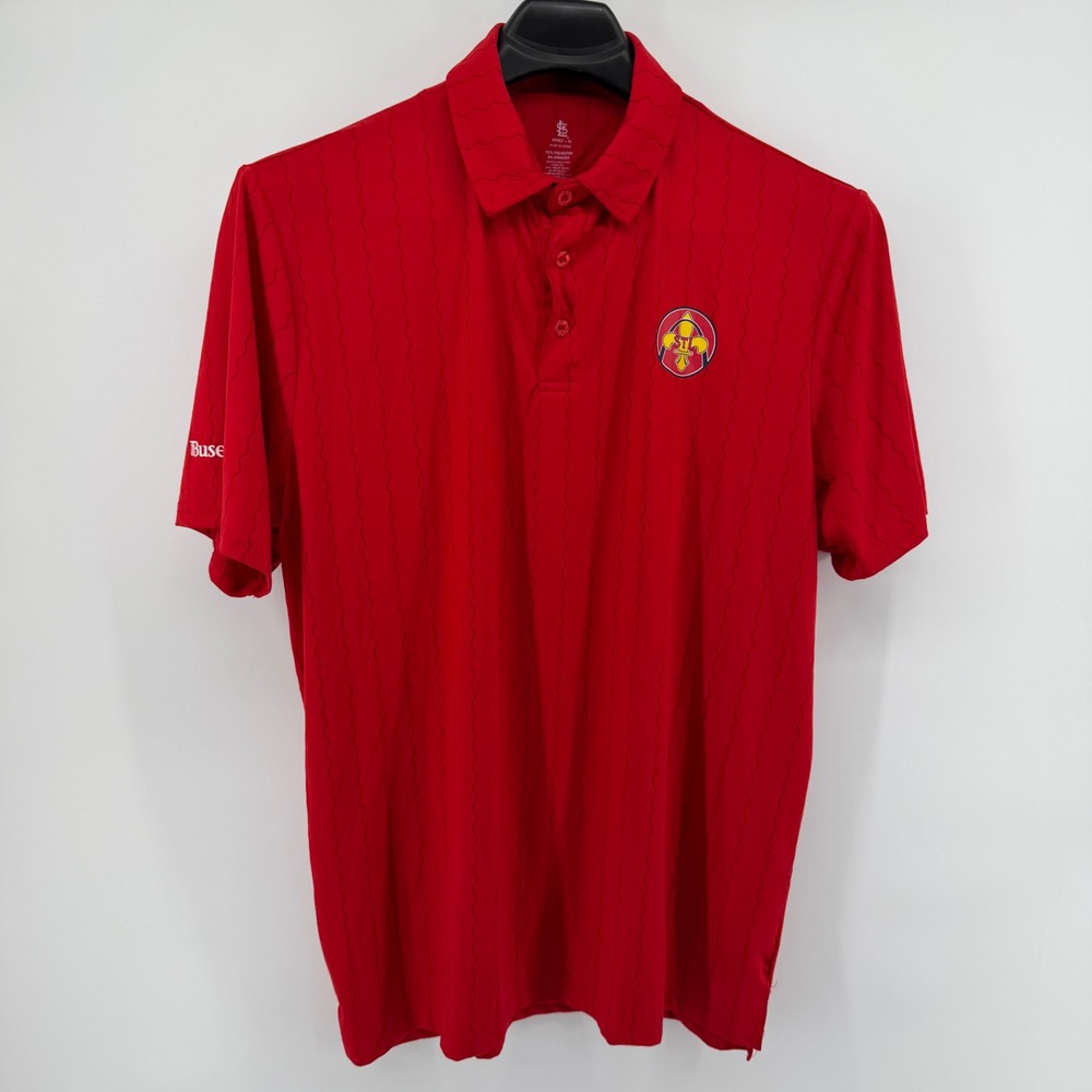 St Louis Cardinals Polo XL Red STL Fleur-de-lis Wavy Stripe Performance Shirt